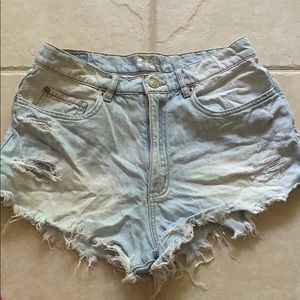 Light denim high waisted shorts